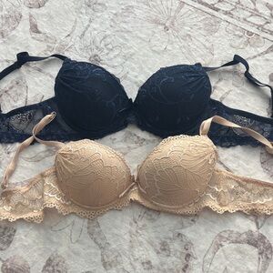 Sophie B. Lace Underwire Bra Set - Navy Blue and Cream 34B